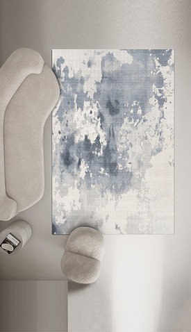 现代蓝色抽象水墨艺术肌理客厅卧室地毯地垫设计