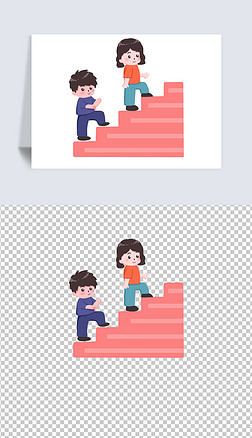 人物免抠元素免抠元素|人物爬楼梯手绘卡通元素