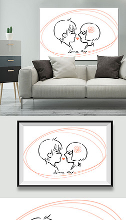 雷峰图片简笔画装饰画|情人节简约简笔画单色装饰画
