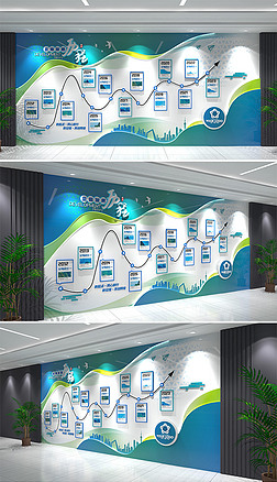 动感企业发展历程文化墙蓝色公司发展史形象墙
