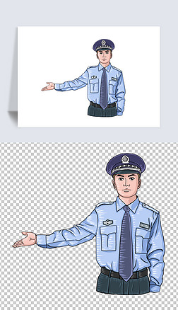 警察坏人卡通免抠元素|卡通手绘保安警察指挥