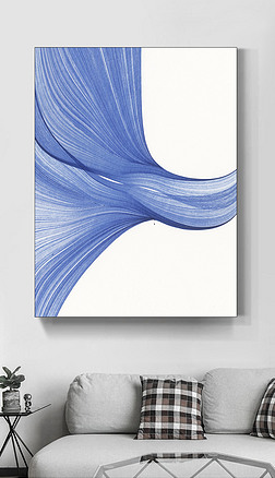 墨蓝色装饰画|飘逸の丝带抽象浅墨蓝色带状纹理意境装饰画