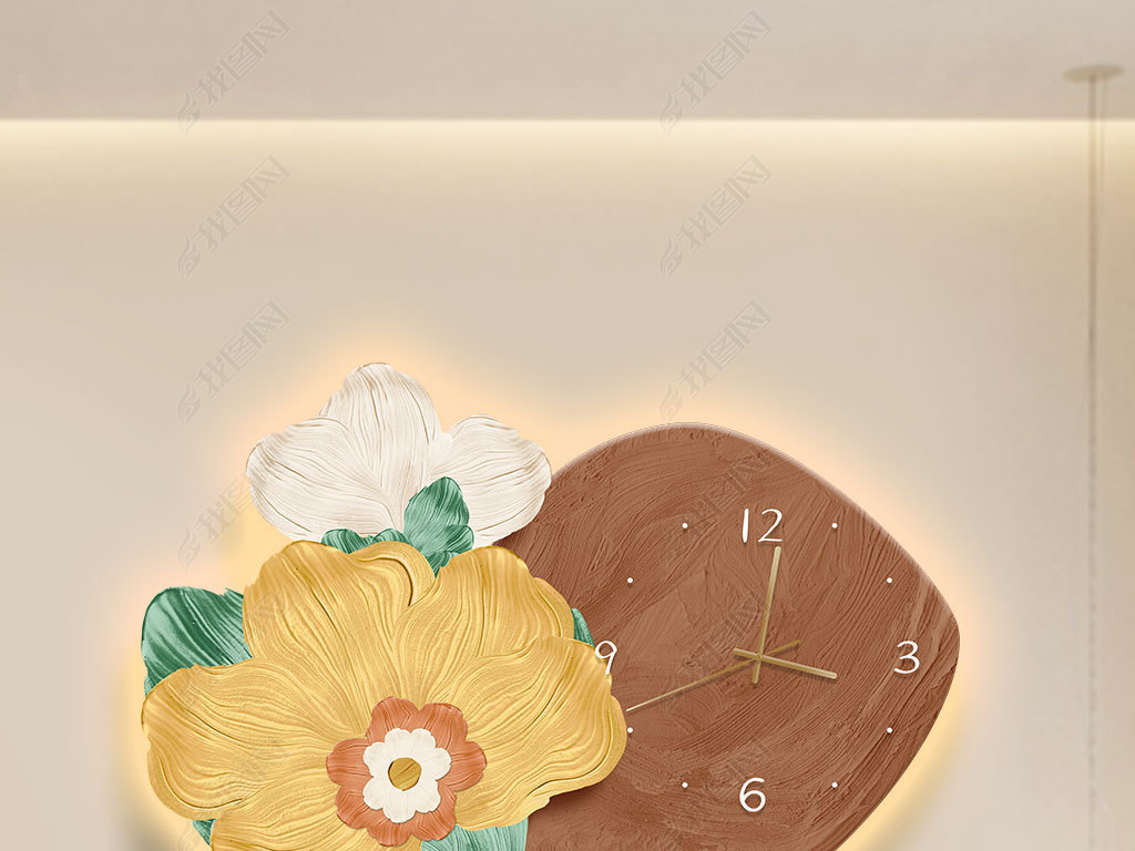 ins奶油风创意客厅挂钟餐厅花卉艺术钟表挂画