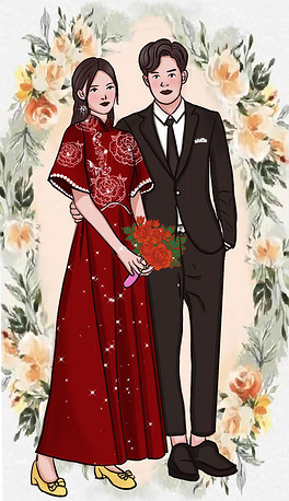 插画婚礼卡通双人