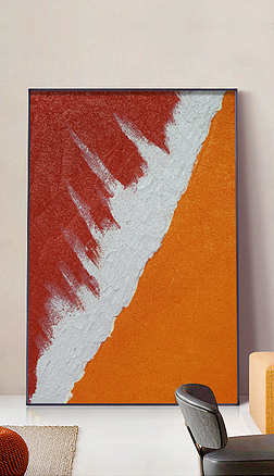 爱马仕 画装饰画|轻奢手绘爱马仕橙肌理玄关走廊过道客厅装饰画3