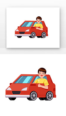 红色卡通女生驾校学车