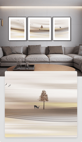 现代抽象风景客厅背景挂画麋鹿三联画