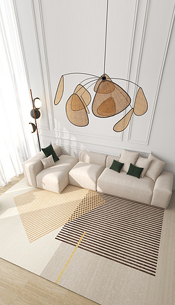 现代简约条纹抽象ins客厅地毯地垫场景可商用