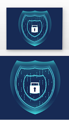 盾牌数字锁元素网络安全光感互联网保护盾牌