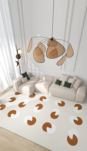 现代简约条纹抽象侘寂客厅地毯地垫场景可商用