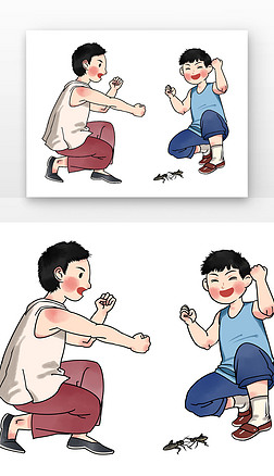 孩子的素材免抠元素|斗蛐蛐大暑复古斗蛐蛐的人物