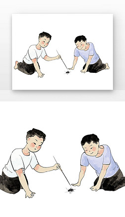 孩子的素材免抠元素|斗蛐蛐大暑复古斗蛐蛐的男孩