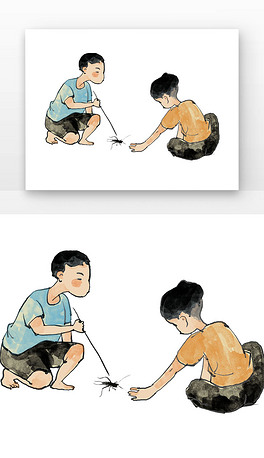 斗蛐蛐大暑复古斗蛐蛐玩耍儿童