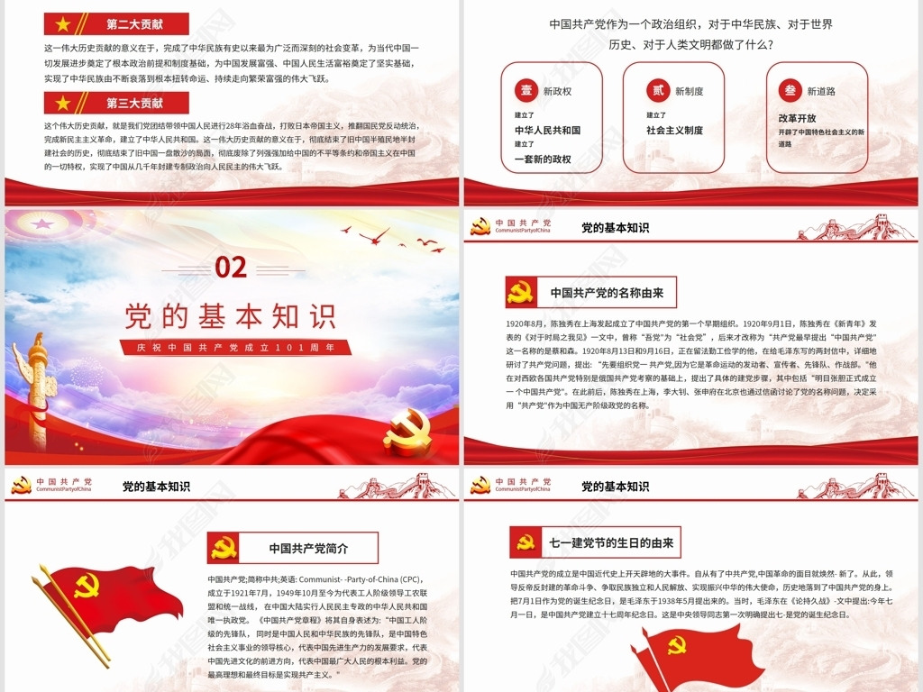 红色党政风庆祝中国共产党成立101周年PPT