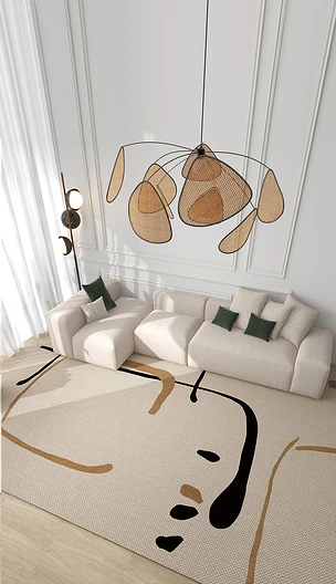 现代简约条纹抽象侘寂客厅地毯地垫场景可商用