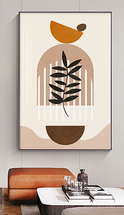 北欧现代简约抽象几何植物线条沙发背景墙装饰画