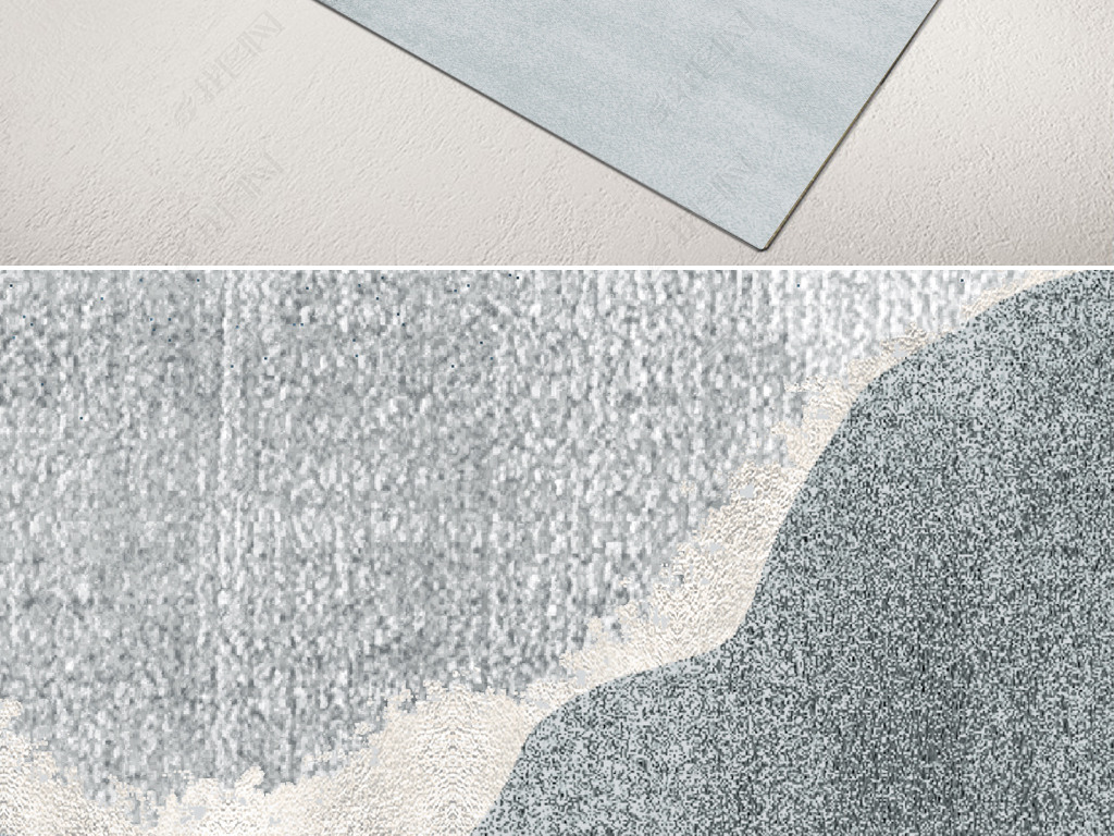 现代简约蓝色抽象水墨条纹艺术地毯地垫图案设计