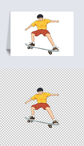 少年玩滑板手绘卡通元素
