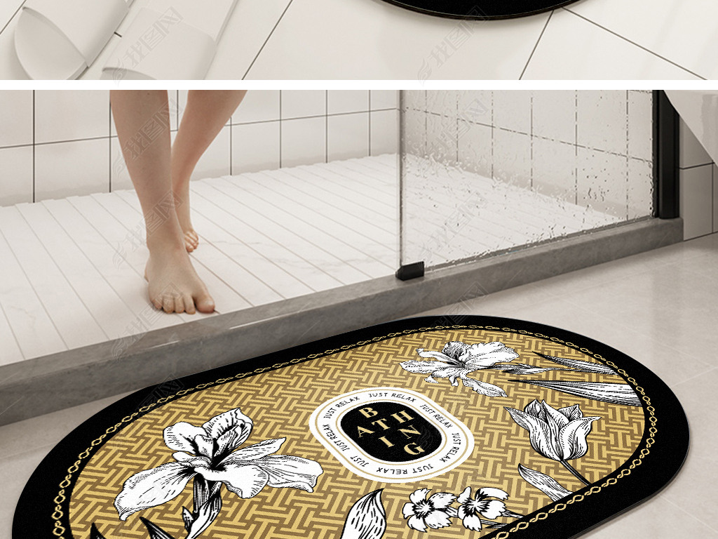 轻奢法式复古美式花卉硅藻泥地毯地垫家居浴室垫