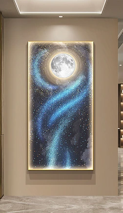 现代简约抽象线条光影流光溢彩月亮客厅装饰画