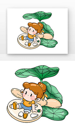 小女孩人物免抠元素|卡通可爱小女孩小暑藕和女孩大暑