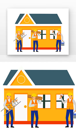 扁平工人装修粉刷建筑房屋