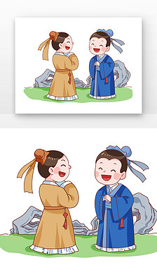 蓝色古风以礼待人人物作揖元素