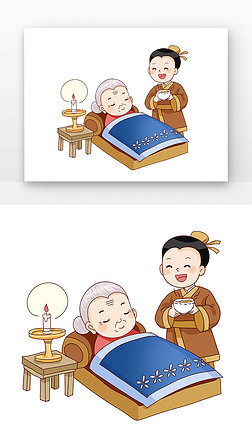 棕色古风孝敬父母卡通人物元素
