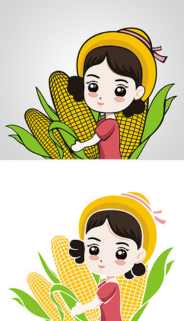 抱玉米姑娘卡通插画