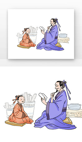 紫色国画勤奋学习古风人物元素