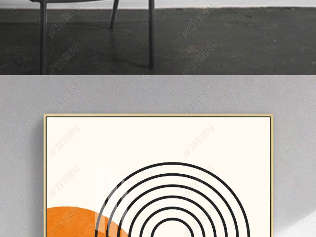 现代简约意式抽象线条几何爱马仕橙玄关装饰画