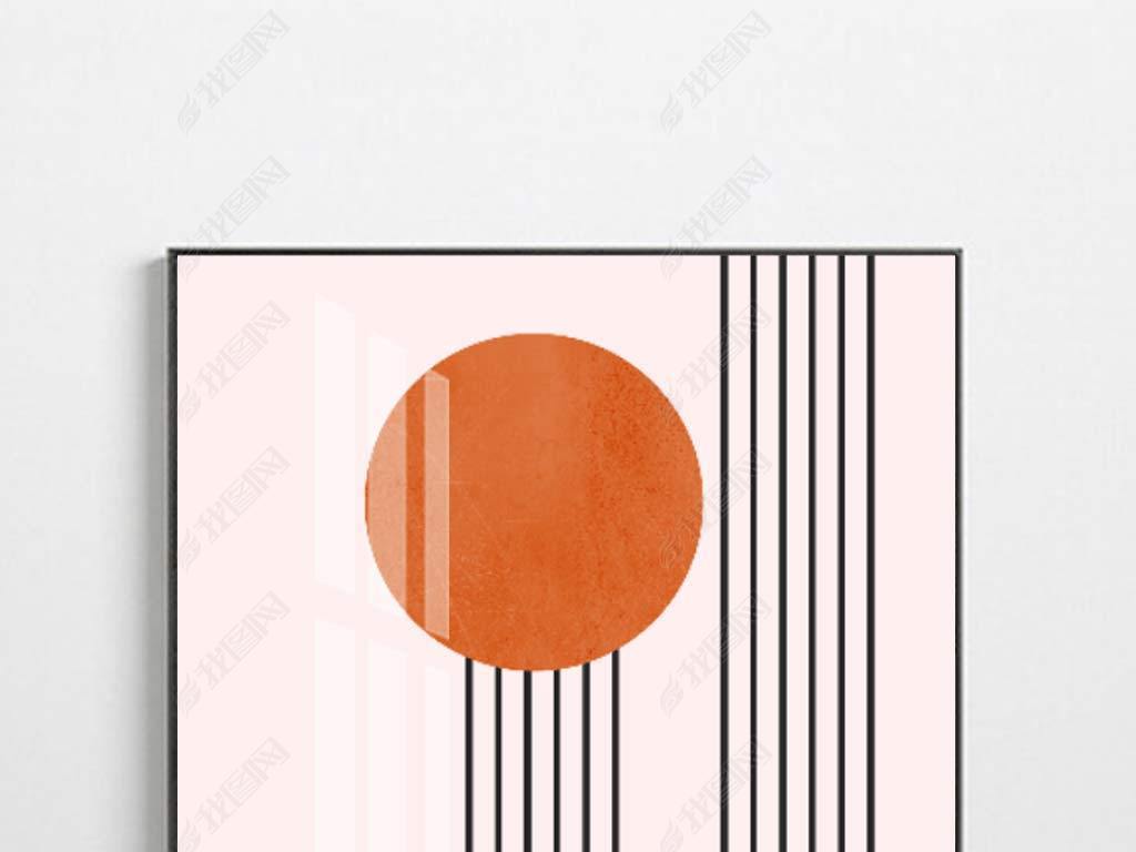 现代简约意式抽象线条几何爱马仕橙玄关装饰画