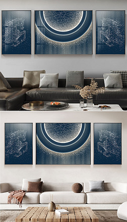 现代简约客厅装饰画抽象高级感轻奢风晶瓷三联画