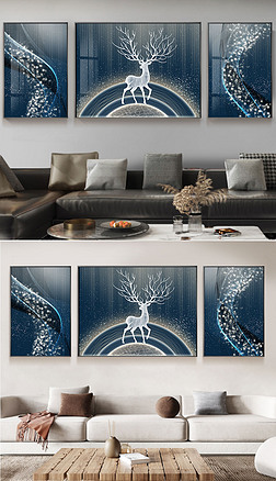 现代简约客厅装饰画抽象高级感轻奢风晶瓷三联画