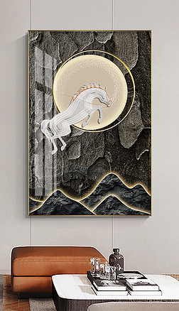 高级感石纹肌理马到成功玄关客厅装饰画