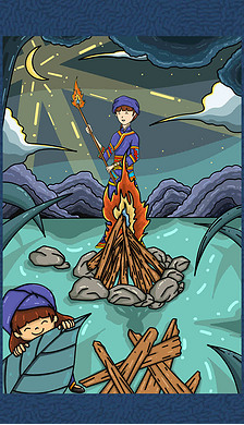 线性儿童卡通火把节插画