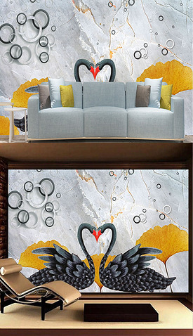 晶瓷大理石装饰画天鹅情侣北欧风电视背景墙
