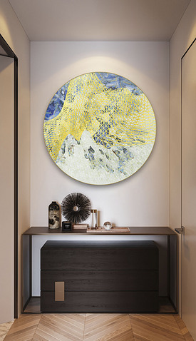 现代抽象肌理油画金箔线条玄关沙发墙客厅装饰画