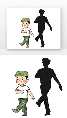 冬装小男孩免抠元素|儿童军人小男孩军人影子正步走