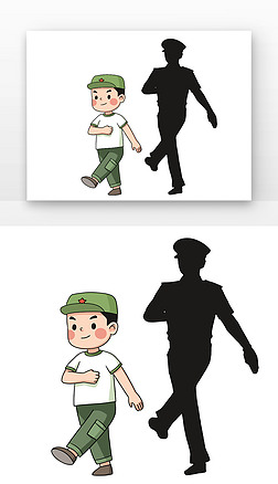 军人敬礼免抠元素|儿童军人小男孩军人影子正步走