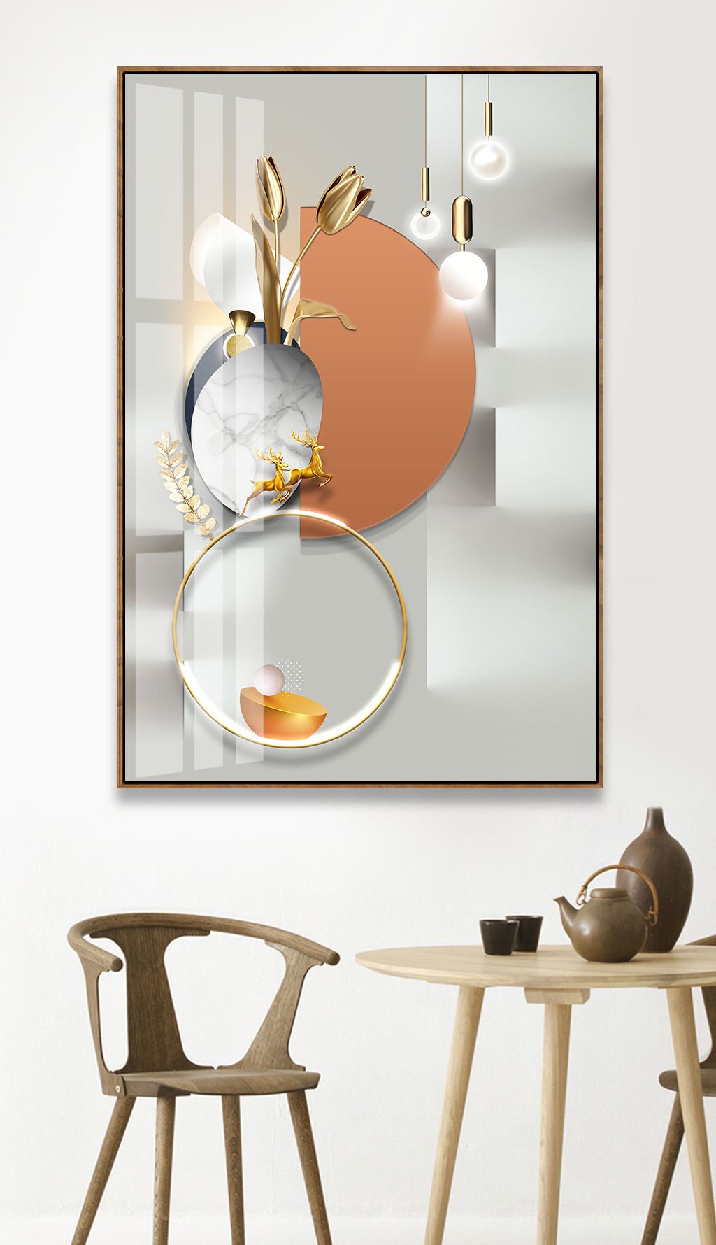 现代轻奢立体空间几何鎏金晶瓷花卉客厅玄关挂画下载-编号27570989-抽