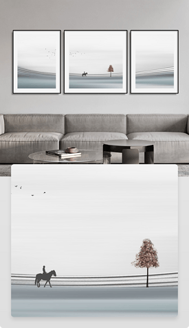 现代抽象客厅背景抽象风景麋鹿三联画
