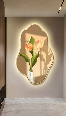 现代欧式简约郁金香玫瑰花瓶花卉光影异型装饰画