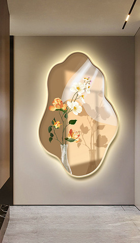 现代欧式简约郁金香玫瑰花瓶花卉光影异型装饰画