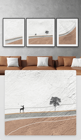 现代抽象客厅背景三联画麋鹿风景装饰画