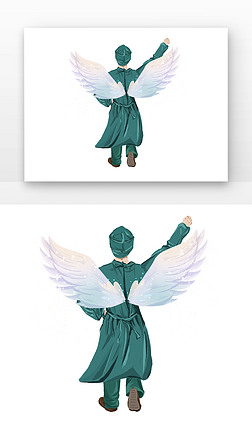 医院手绘免抠元素|绿色手绘穿手术服医生天使插画元素