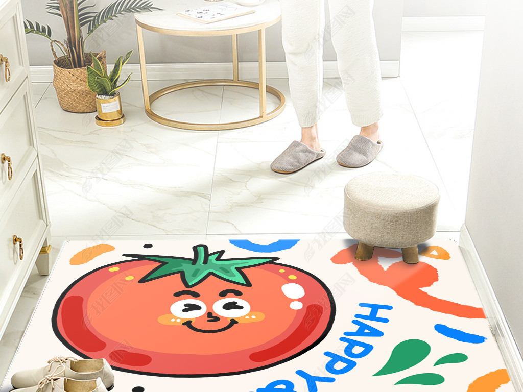 现代简约清新水果卡通图案玄关入户地垫客厅地毯