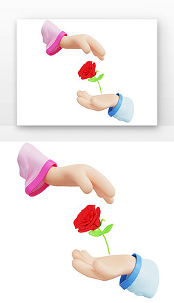 3D七夕牛郎和织女手握花玫瑰花送花