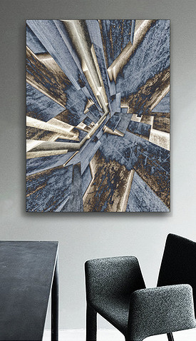 大气磅礴北欧风建筑抽象蓝金格调黑白装饰画