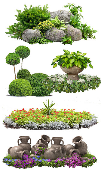 花境景石组合植物搭配造景PSD贴图